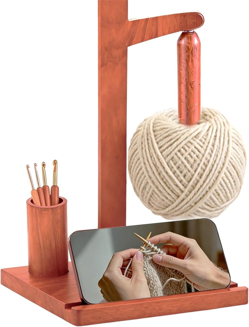 BXTubuw Yarn Holder with Magnetic Rotating & Storage Tray, Wooden Yarn Spinner for Crocheting and Knitting, Crochet Gift for Knitting Lovers Thanksgiving - Image 1